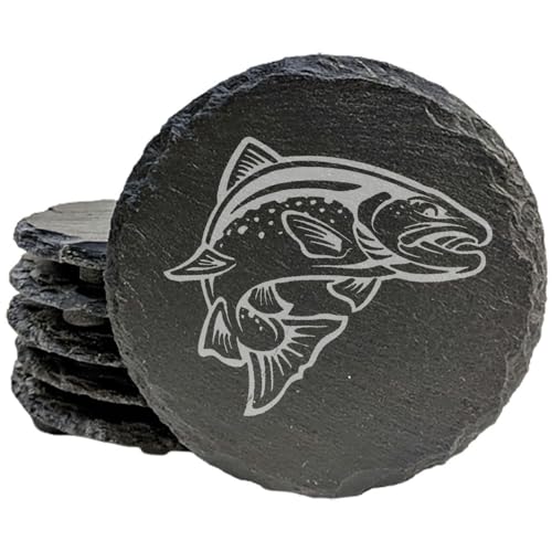 Crafted for Fishermen: Durable & Stylish Fish Coasters - Perfect for Everyday Use - Round Slate - set of 4