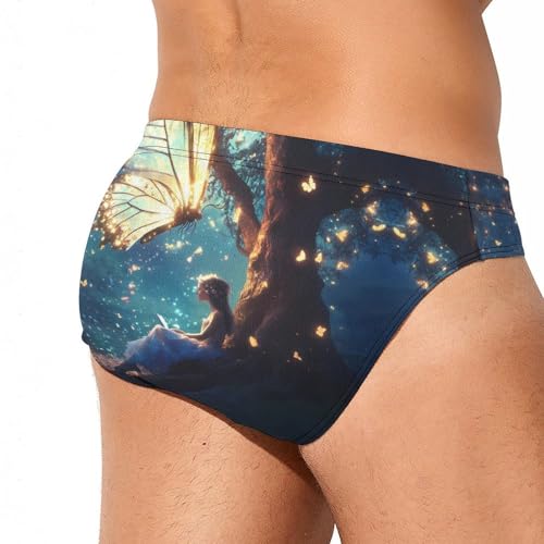 Butterfly Wings Glowing and Beauty Printed Swim Briefs for Men Sexy Bikini Swimwear Elastic Beach Trunks Bathing Suit4