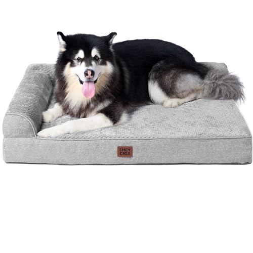 EHEYCIGA Memory Foam Dog Bed XXL, Extra Large Dog Bed Orthopedic with Washable Removable Cover, Waterproof Giant Pet Bed Couch for Jumbo Dogs, 48x36x7 Inches, Grey