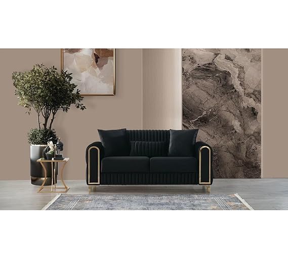 Image of A to Z Furniture Classic Chesterfield Sofa Set Luxury Chesterfield Sofa in for Home Living Room & Office (3+2=5 Seater Sofa Black)