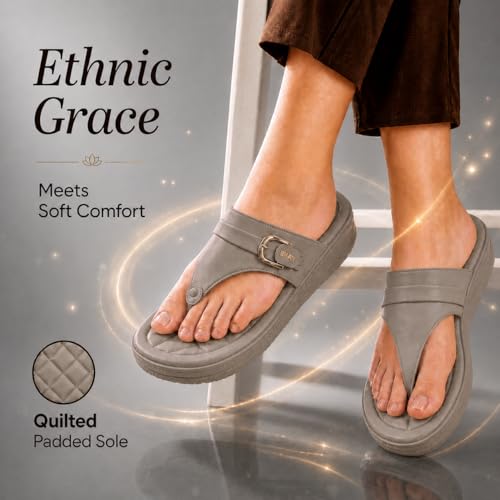 Image of Carrito, Women Wedge Heels Thong Sandals| Comfortable Flats Sandals | Comfort Orthopaedic Sandals for Women| Doctor Slippers /Flip-Flops | Arch Support & Heel Cushion | Lightweight Anti-Skid Sole | Ultra-Cushioned Shock Absorbing Footbed | Available in Open Toe & Toe Separator Style