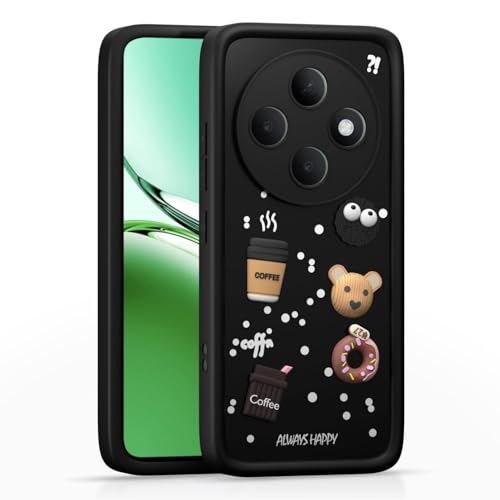 Image of Bintage CASE Cute Fun Taddy Cartoon 3D Ball Bear Milk Cake Coffee Silicon Case Full Body & Camera Protection Back Cover Compatible for Oppo F31 Pro 5G - Black