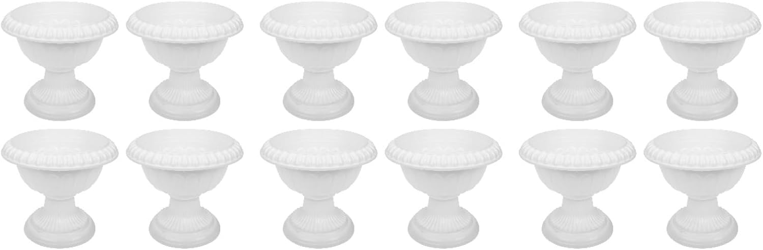 Niltracy 12Pcs Plastic Urn Planter, Roman Pot Outdoor Planters Urn, Pedestal Planter Decorative Urn Planters for Garden Porch, White