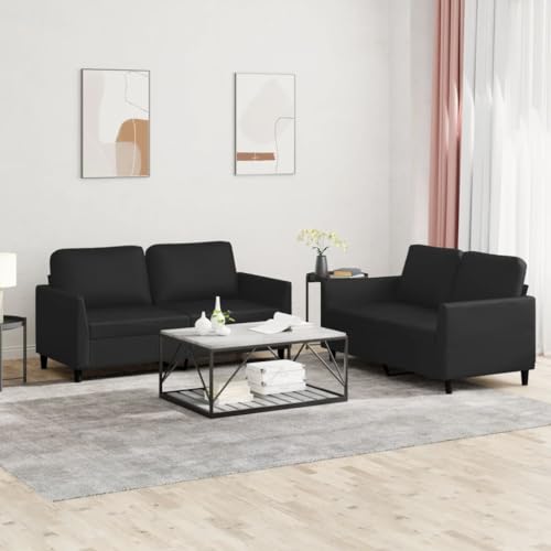 vidaXL Sofagarnitur 2-TLG., Sessel Couch mit Kissen, Sofa Wohnzimmersofa mit Armlehnen, Couchgarnitur Designsofa Sitzmöbel Polstermöbel, Schwarz Kunstleder – Bild 3