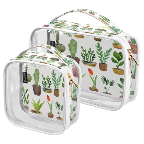 Paquete de 2 bolsas de maquillaje transparentes, diseño de unicornio, flamenco, árbol de verano, bolsas para organización, bolsas de aseo de viaje impermeables para mujeres y niñas, B001, L, Bolsa de