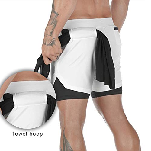 Ajcoflt Shorts esportivos masculinos Dois bolsos de camada Loop Cordão Workout Running Gym Pants