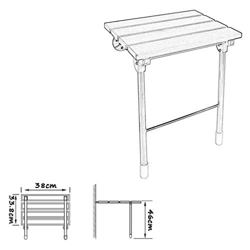 Taburete de ducha plegable de pared, asiento plegable de madera con diseño antideslizante y patas de acero inoxidable, ideal para personas mayores y discapacitadas