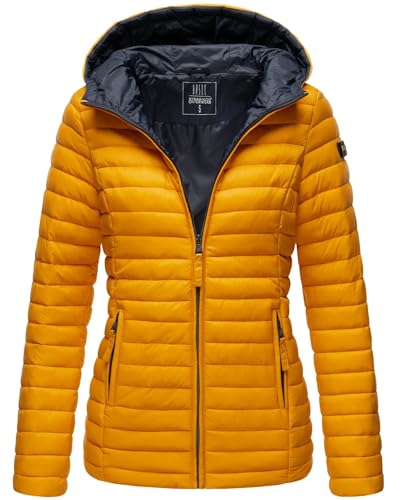 MARIKOO Damen Steppjacke Übergangsjacke gesteppte Jacke mit Kapuze Frühjahr Stepp B857 [B857-Asr-Gelb-Gr.L]