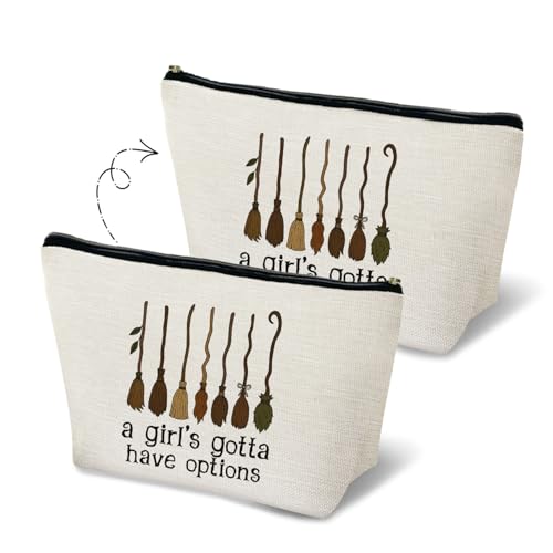MKGRXZCW Witch Gifts Makeup Bag for Purse, Witch Accessories Women, Witchy Gifts, Funny A Girl's Gotta Have Options Cosmetic Bag Travel Toiletry Bag for Women, Witchy Zipper Makeup Pouch