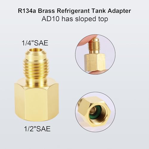 Image of lasuroa 2pcs Brass Refrigerant Tank Adapters, R134A to R12 Fitting Adapter 1 /2 inch Female to 1 /4 inch Male Flare Valve Core for AC Charging Vacuum Pump & HVAC Systems