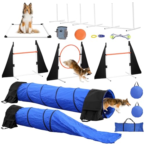 Dog Agility Training Equipment Perfect Agility Training Equipment for Dogs Suitable for Indoor and Outdoor Includes Tunnel Bags Jumps Toys Professional Backyard Agility Course for Dogs
