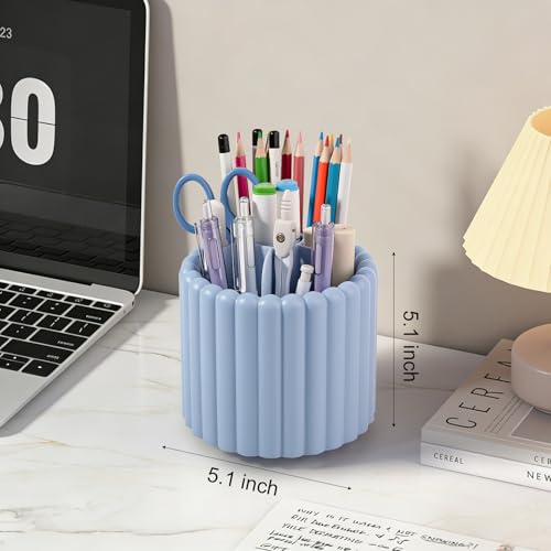 Image of Anyoifax 360 Rotating Pen Holder 7 Slots Desk Organizer Removable Pencil Cup Plastic Art Supplies and Accessories Desktop Storage Box Caddy for Office, School, Home (Blue)