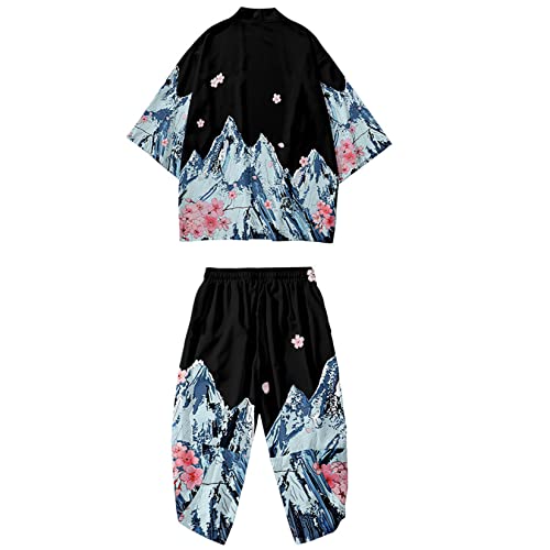 Chaqueta kimono de hombre transpirable de manga siete octavos con pantalones cortos holgados