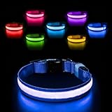 PcEoTllar Collar de perro con luz recargable, 7 colores intermitentes LED para perros pequeños, medianos y grandes, ajustable, impermeable, azul (8 modos)-S