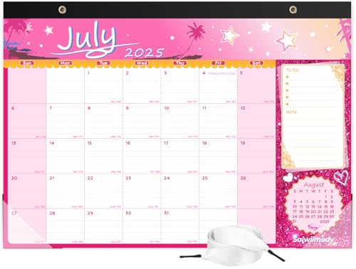 Desk Calendar 2026 with Clear Waterproof Cover 17 x 12 inch 18 Months Wall Calendar Runs from Jul. 2025 to Dec. 2026 School Year Calendar for Schedule Organization Monthly Planner Pink