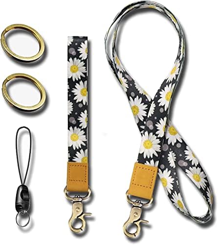 2PCS Key Lanyard Wrist Lanyard and Neck Lanyard Set with 2 Keyrings Keychain Lanyard for ID Badge Holder Keys Phone