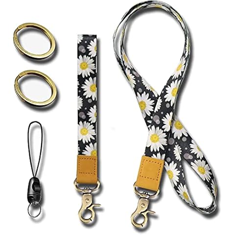 2PCS Key Lanyard Wrist Lanyard and Neck Lanyard Set with 2 Keyrings Keychain Lanyard for ID Badge Holder Keys Phone Cover
