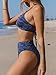 CUPSHE High Waisted Bikini Two Piece Swimsuits Scalloped V Neck Crisscross Back Jacquard Bathing Suits Navy
