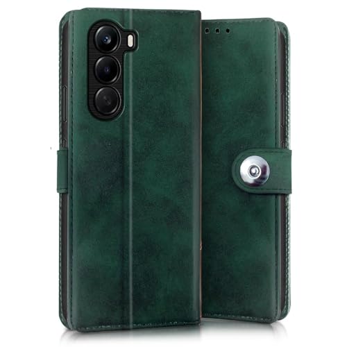 Image of WOW IMAGINE Shock Proof Flip Cover Back Case for 1+ OnePlus Nord CE 6 Lite 5G (Magnetic Button Flip Case | Wallet Pockets & Stand | Leather Finish | Forest Green)