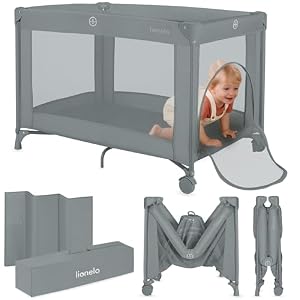 Lionelo Amelie Baby-Reisebett, ab Geburt bis 15 kg, klein, faltbar, weiche Faltmatratze, 100,5 x 70,5 cm, 2 Räder, seitlicher Einstieg, Reisetasche