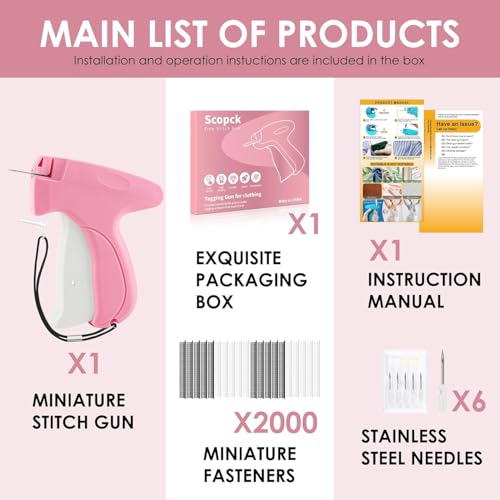 Image of stitching gun for clothes fixer tool- Handheld Quick Stitch Sewing Gun Clothing Price Label - Tag Gun - Includes 5 Needle, 1000 Black Fasteners & 1000 White Fasteners,50 bear button (Pink) (Pink)