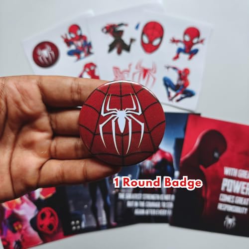 Image of TenorArts Spiderman Gift Box Merchandise for Fans - 5x7 Inches Laminated Photo Frame,1 Keychain, 1 Badge, 4 4x6 inches Posters, Multi sized Stickers - 5 items in 1 Box | Perfect for Gifting