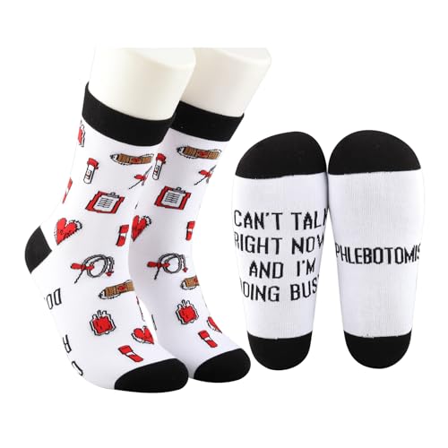 MBMSO Phlebotomist Gift 2 Pairs Phlebotomy Socks Can't Talk Right Now and I'm Doing Busy