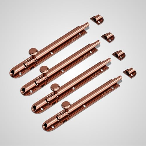 Image of LAPO 4 Pack Heavy Duty Stainless Steel Tower Bolt 8 Inch,Tower Bolt for Main Door and Bathroom, Kundi Latch for bedroom, Chitakni, Tower Bolt for Home,Offices Doors,Window (Rose Gold Finish,Pack of 4)