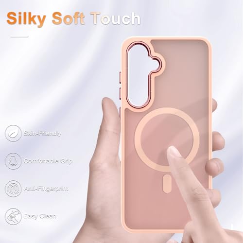 Image of YENAPOON for Samsung Galaxy S24 FE Case, Matte Magnetic Phone Case with 1 Screen Protector, Support for Magsafe, Translucent Frosted Slim Shockproof Protective Cover for Samsung Galaxy S24 FE, Pink