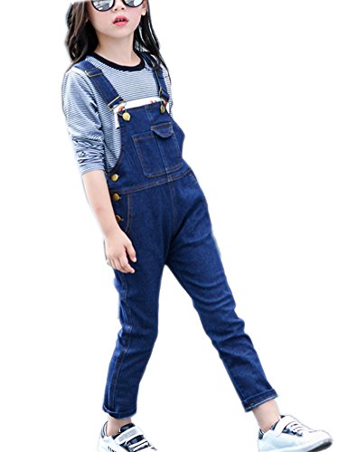 Sitmptol Girls Big Kids Jumpsuits Strap Jeans Cotton Denim Bib Overalls Dark Blue 150 #TOP27
