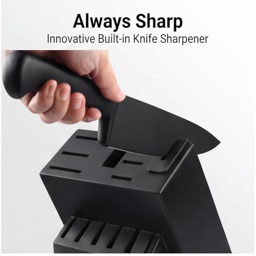 Image of McCook Knife Sets,German Stainless Steel Knife Block Sets with Built-in Sharpener, 15-Piece Razor-Sharp Kitchen Knives with Ergonomic Handles, Elegant Box for Gift, Black