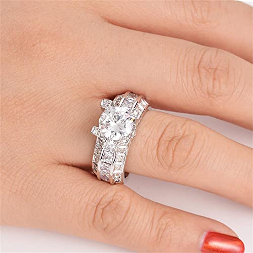925 Sterling Silver Shiny Full Diamond Gemstone Ring Cubic Zirconia Rings 2.5 Carat CZ Diamond Multi Row Ring Eternity Engagement Wedding Band Ring for Women (US Code 9)4