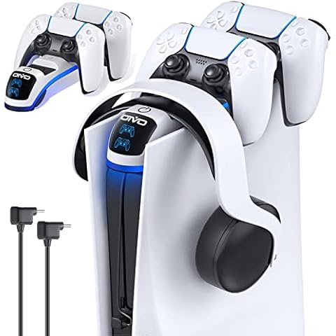 OIVO PS5 Controller Charger, PS5 Charging Station with Headset Holder, Fast Charging for Playstation 5 Dualsense Controller, Upgrade PS5 Charging Dock with Touch Switch Cover
