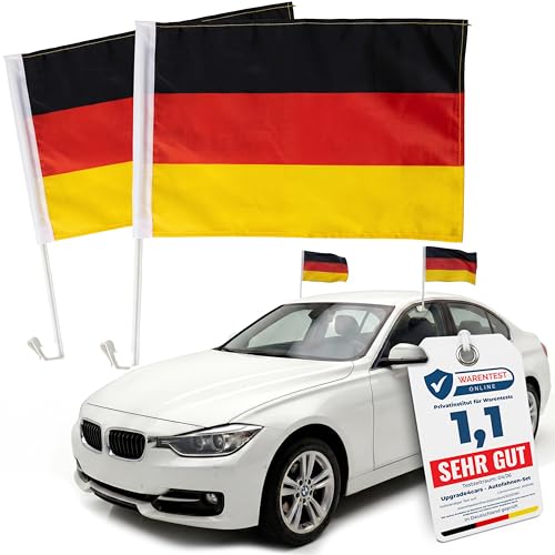 Upgrade4cars 2 x Deutschland Autofahne Fußball WM 2026 | Autoflagge Schwarz Rot Gold 45x30cm | Auto Nationalflagge Weltmeisterschaft Fanartikel MAX. 60 Km/h