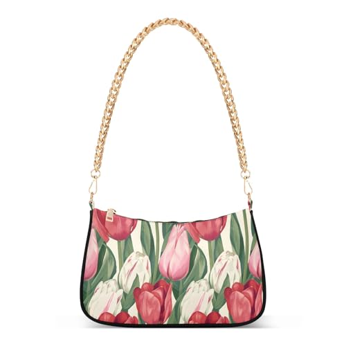 Clutch Shoulder Bags Tote Evening Purse Handbags for Women Flower Pinks Red White Hobo Bags with Zipper Closure
