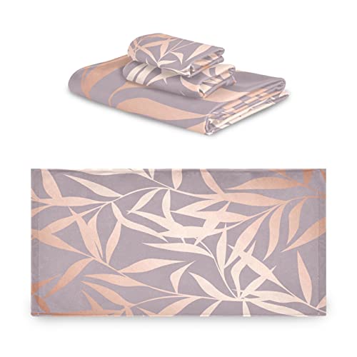 Pfrewn Pink Gold Branches Towels Set Of 3 Rose Golden Leaves Art Bathroom Towel Soft Absorbent Bath Hand Towels Washcloth Guest Towel Sets Bathroom Decorations #TOP1