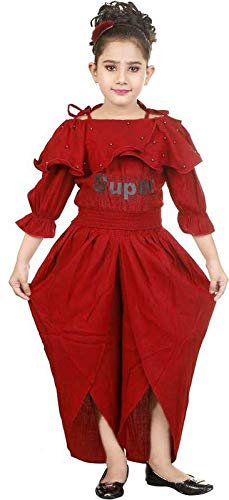 ULTRA TREND Girls Cotton Blend Full Length Dress for Party(Festive) Top & Dhoti Set