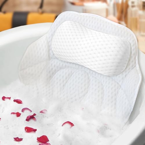 Bath Pillows for Tub, Tub Pillow for Bathtub for Head, Neck and Back Support, 4D Mesh Fabric Bath Tub Pillow, Ergonomic Bath Pillow Luxury Bathtub Pillow for Head and Neck, Spa Rest Accessories