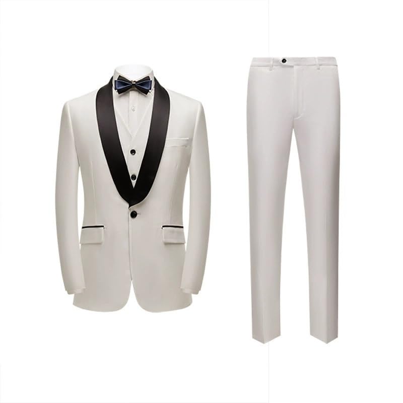 Formal Occasion Suit for Men 3 Piece Slim Fit Set with Tuxedo Pants Vest Business Style(Large)