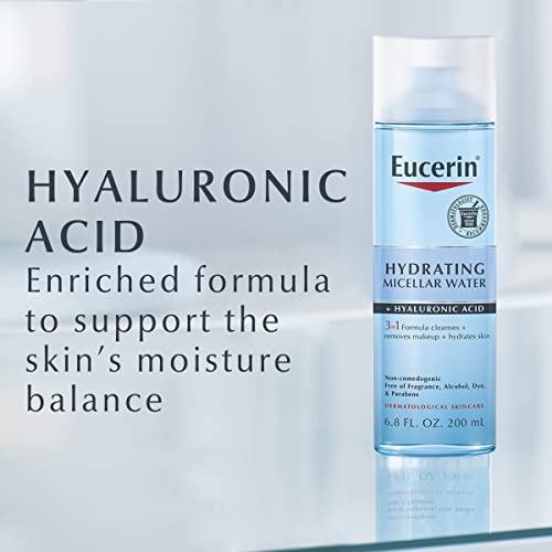 Eucerin Hydrating 3-In-1 Micellar Water, Formulated With Hyaluronic Acid, 6.8 Fl Oz Bottle #TOP3