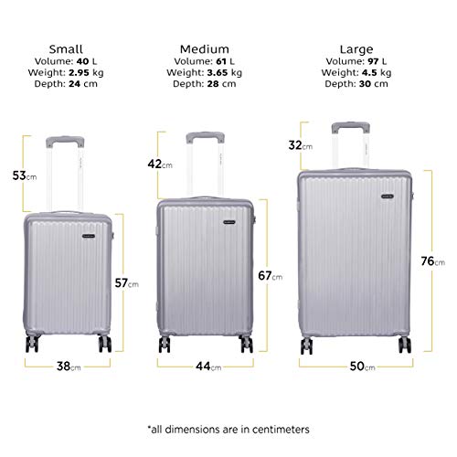 Image of ROMEING Capri 20 inch, Polycarbonate Luggage, Hard Sided, (Silver 55 cms) Small Cabin Trolley Bag | 8 Spinner Smooth Wheels | TSA Lock | Unbreakable | Men & Women