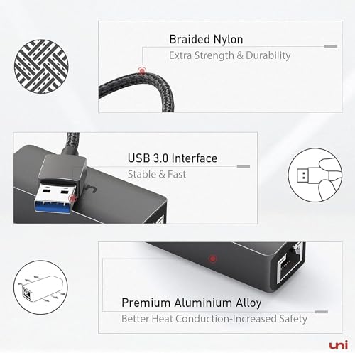 Uni USUNIAE01 Usb To Ethernet Adapter, Driver Free Usb 3.0 To Gigabit Ethernet Lan Network Adapter, 100/1000 Mbps Rj45 Internet Adapter Compatible With Laptop thumb #7