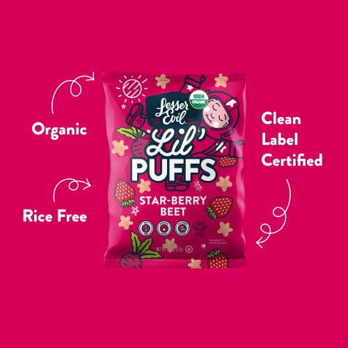 Lesserevil Strawberry Beet Lil' Puffs, Organic Snacks For Kids, Rice-Free, 0G Sugar Per Serving, 0.6 Oz, Pack Of 24 #TOP1