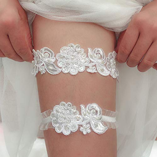 Campsis Pearl Wedding Garter Set Flower Lace Garters Stretch Bridal Leg Garter Set Sexy Party Prom Gift For Women #TOP2