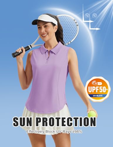 Image of MAGCOMSEN Womens Golf Shirts Sleeveless 1 /4 Zip Collared Polo Shirt UPF 50+ Quick Dry Workout Tank Tops Tennis