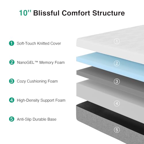 Image of Novilla Queen Size Mattress, 10 Inch Memory Foam Mattress Queen in a Box with Comfort Foam for Contour Support & Motion Isolation & Edge Support, CertiPUR-US Certified