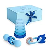 YoMark Upscale Baby Gift Set for Baby Shower Gender Reveal or Newborn Boy Teether Rattle and Ring Stack