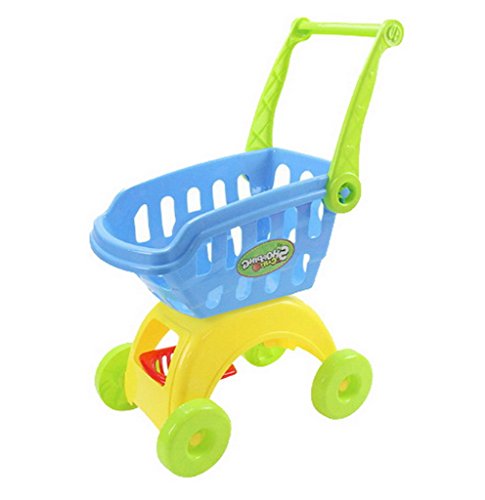 Chariot de supermarché pour s'amuser à la marchande : ce jouet de dînette bleu stimule l'éveil