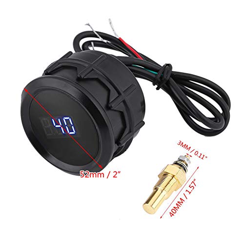 Fydun Digital Wassertemperaturanzeige Auto 52mm (2 Zoll), Temperaturmesser mit blauer LED-Anzeige in Celsius inkl. Sensor