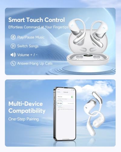 Image of Paekole Ultra Open Ear Headphones,Over Ear Bone Conduction Earbuds with Ergonomic Earhook,Bluetooth Headphones 6.1 with Digital Display,60H Playtime,IP55 Waterproof, Comfort for Cycling,Running